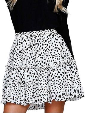 Tiered White and Black Polka Dot Girls' Skirt